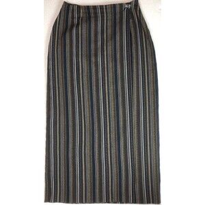 Express Wrap Skirt M Olive/Navy Stripe 26”W Wool Italy Boho Hippie Career Grunge